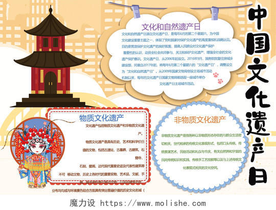 卡通中国文化遗产日文化和自然遗产日物质文化遗产小报